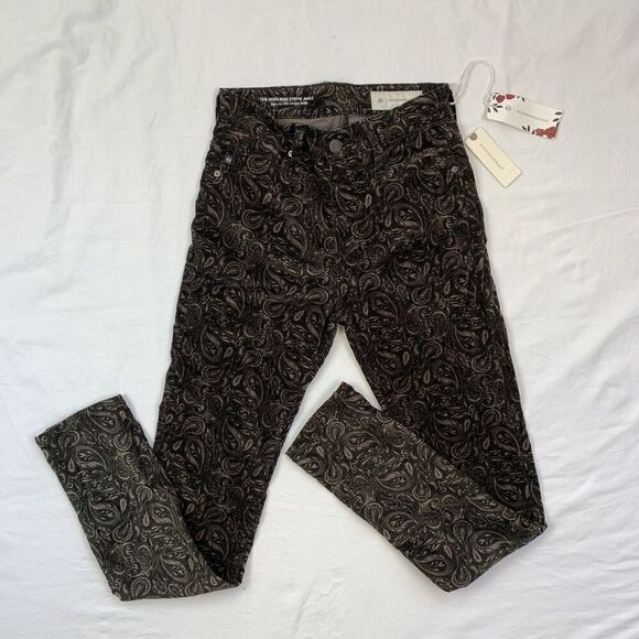 AG For Anthropologie Stevie High Rise Ankle Velvet Pants Paisley Black Size 24 - Picture 7 of 15